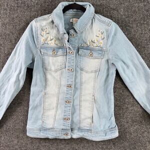 VTG Y2K D&Co Denim Co Daisy Embroidered Light Wash Jean Jacket Womens XS‎